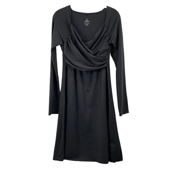 PrAna Black Cross Over Front Tally Dress Sz M  Long Sleeve - Picture 2 of 9